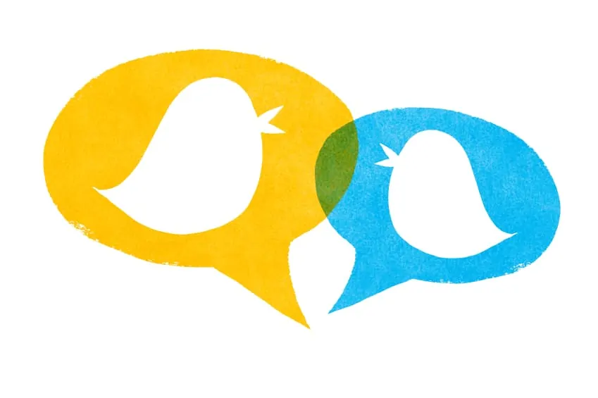 Social media communication concept little birds gossiping.