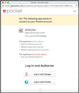 Pocket authorization API with eClincher