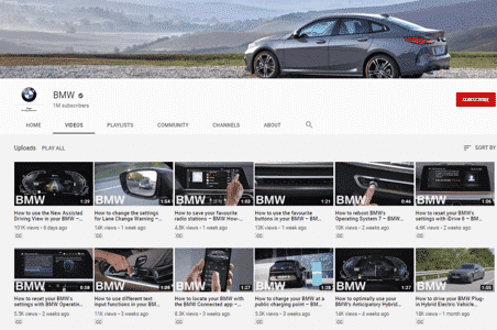 BMW main youtube page