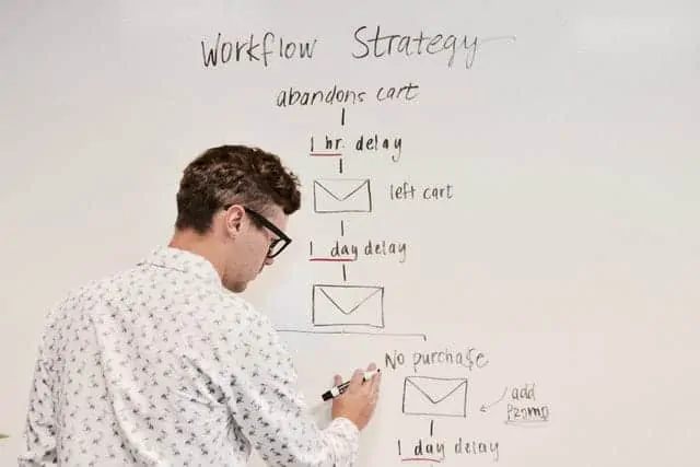 man writing email marketing strategy on whiteboard