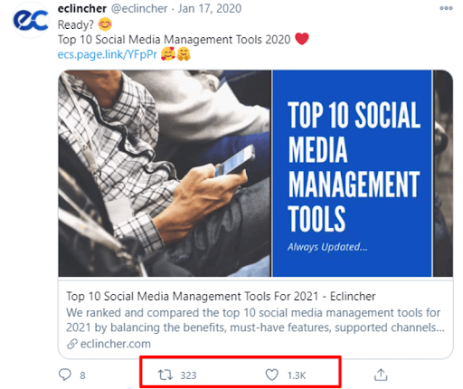 eclincher-social-media-management-post-retweet-ROI-metric