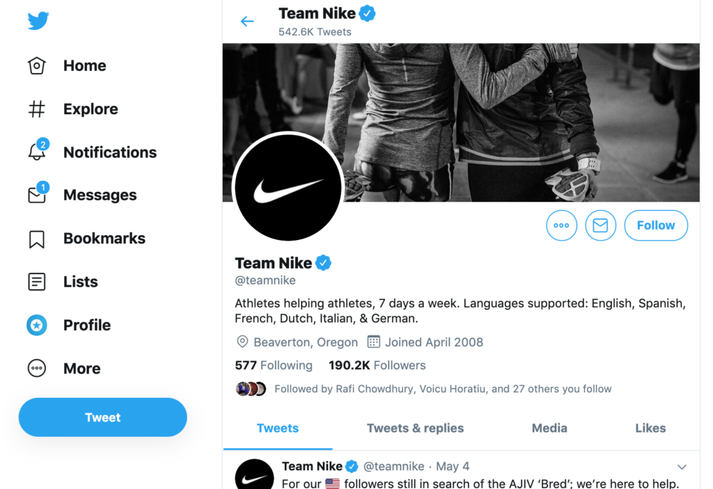 team-nike-twitter ecommerce brand