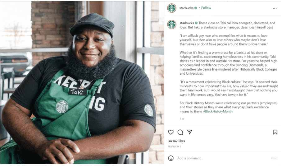 Screenshot from Starbuck's Instagram feed