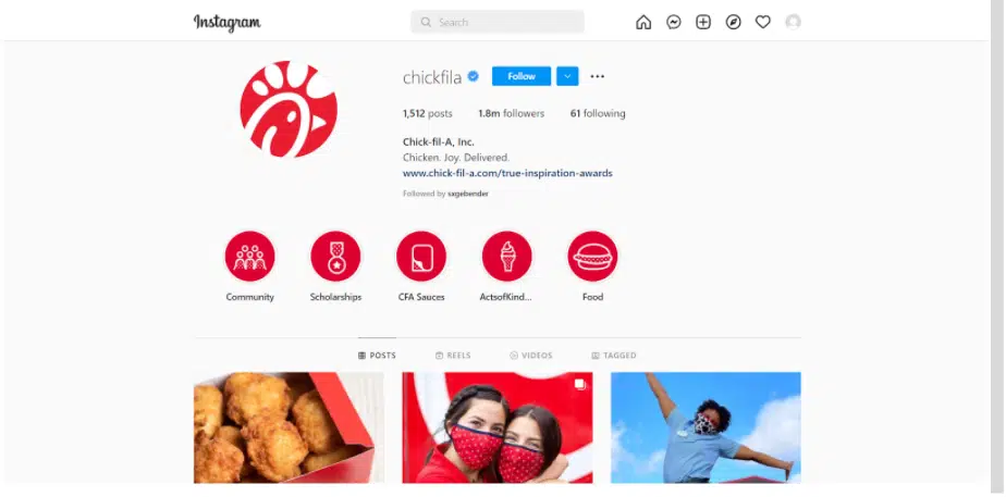 Screenshot from Chick-fil-A’s Instagram feed