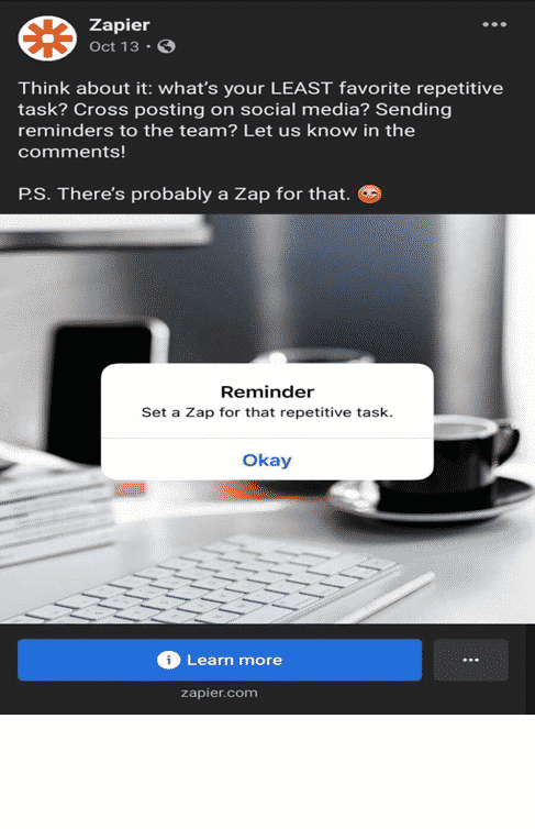 Screenshot from Zapier reminder to automate your tasks