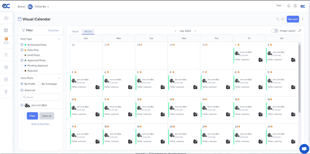 screenshot eclincher visual calendar