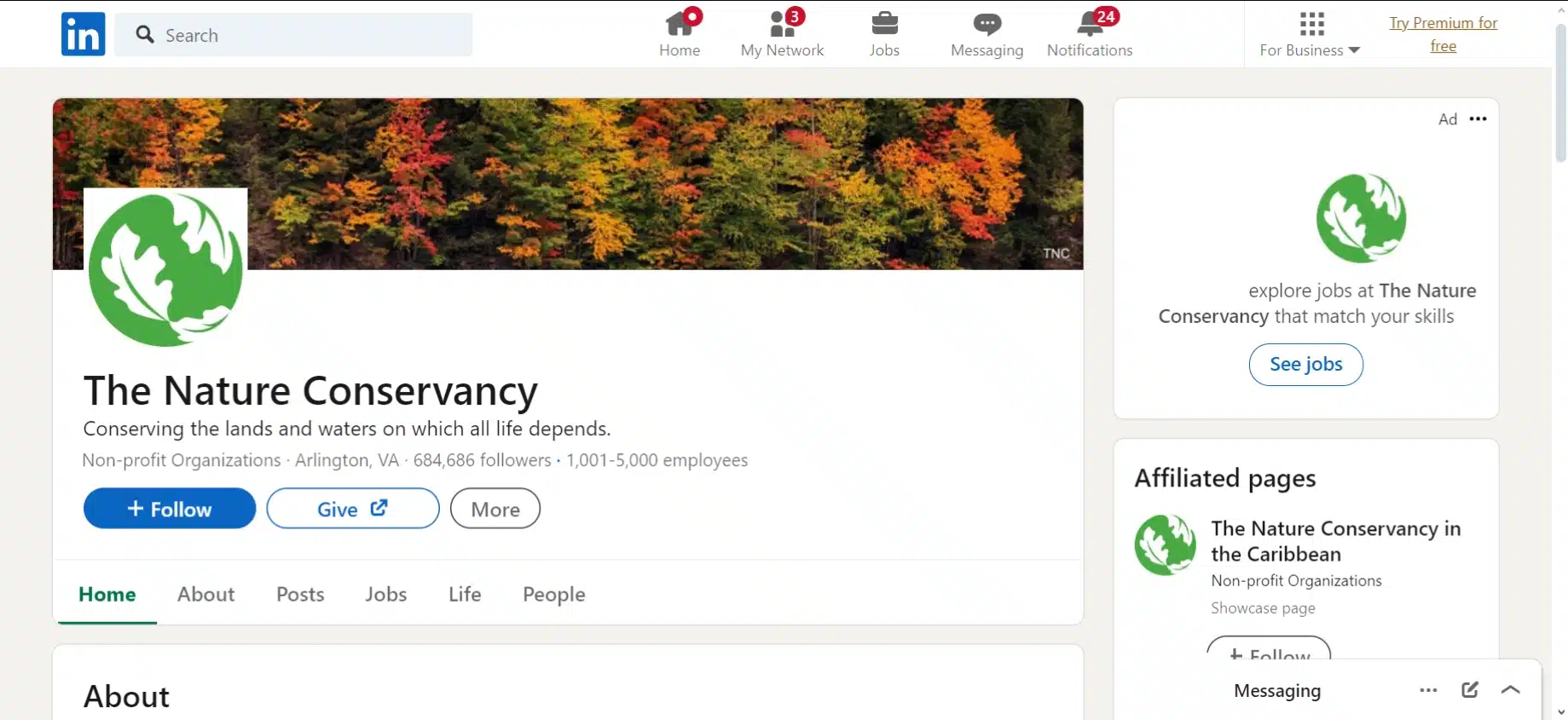 The Nature Conservancy LinkedIn Company Page