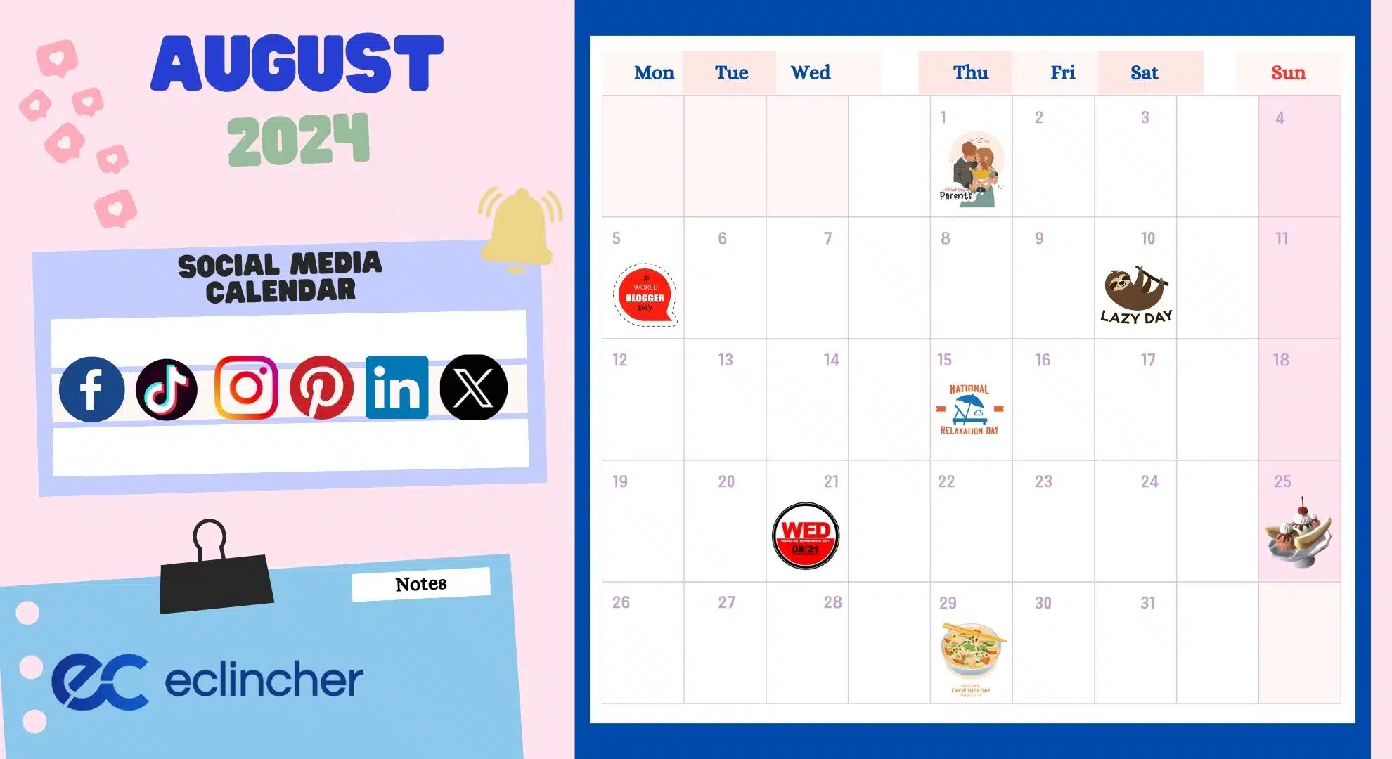 Essential Social Media Calendar For August 2024 