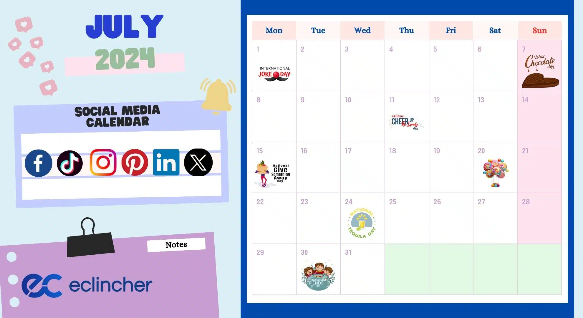 Essential Social Media Calendar For July 2024 