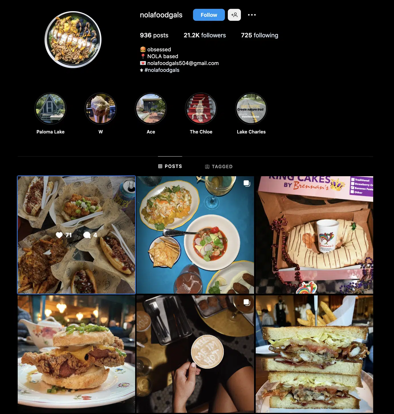 Nola Food Gals' instagram profile