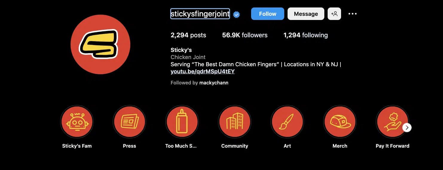 a restaurant's instagram profile